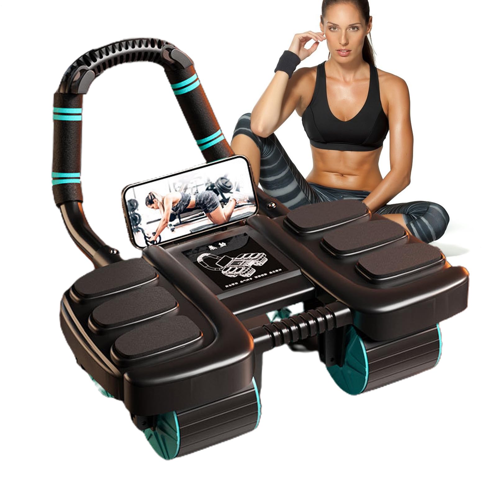 4 Wheel Abdominal Roller, Automatic Rebound Abdominal Wheel, Ab Plank Abdominal Roller Wheel With Elbow Support, Healthy Belly Wheel With Phone Holder For Home Fitness Gym Use