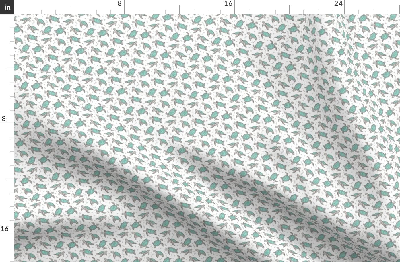 Spoonflower Fabric - Sea Turtles Nautical Ocean Mint Green White Tiny Small Turtle Fish Printed on Organic Cotton Sateen Fabric by The Yard - Sewing Quilting Apparel Home Decor