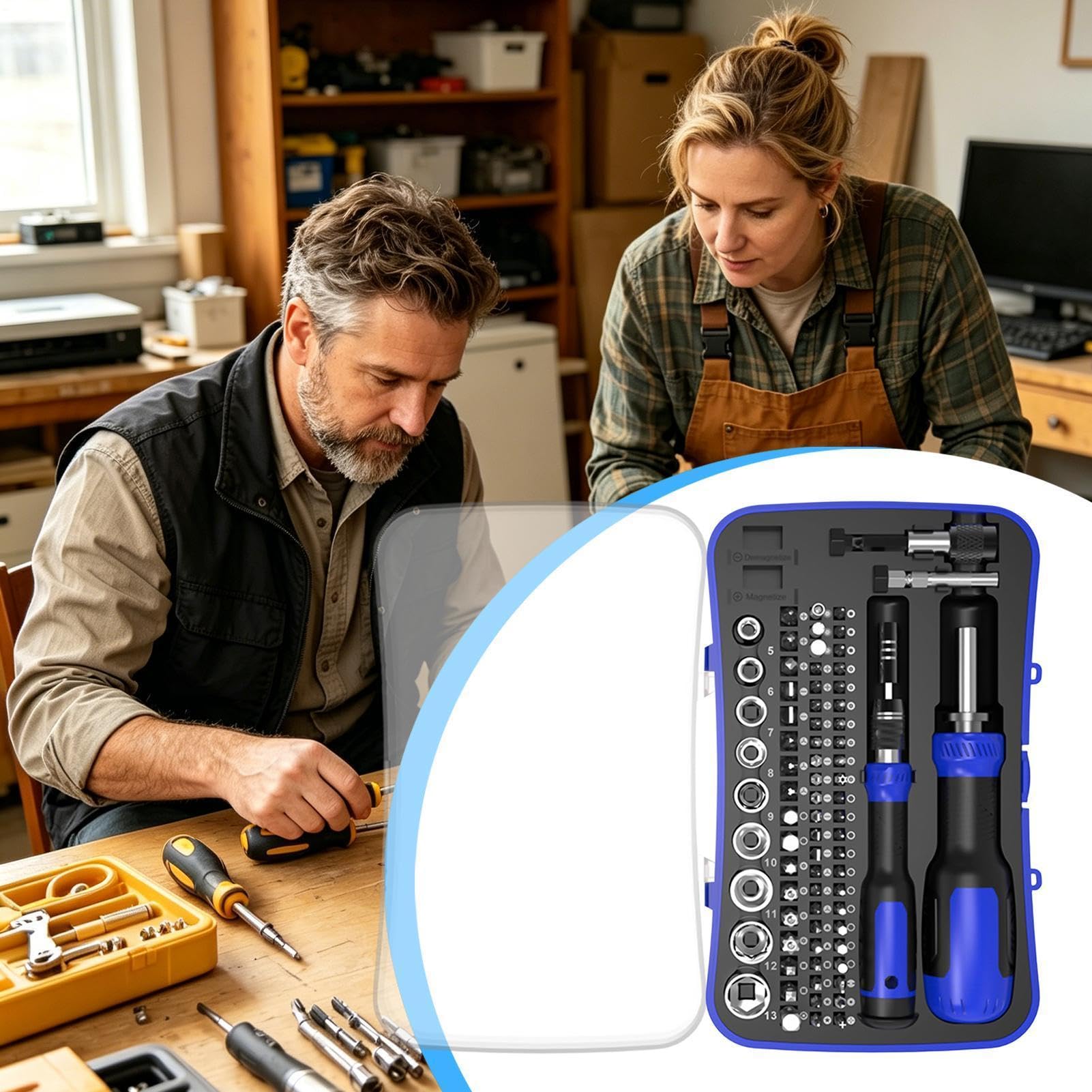 Cacciavite a Cricchetto Kit da 77 Pezzi per Riparazione Mobili | Set Cacciaviti di Precisione per Proprietari di Casa, Meccanici, Fai-da-te, Elettricisti, Idraulici, Garage, Officina,