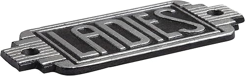 Miniatura 2 de Design Toscano Letrero de puerta de mujer Art Deco aerodinámico, 6 pulgadas, hierro fundido, negro y plateado