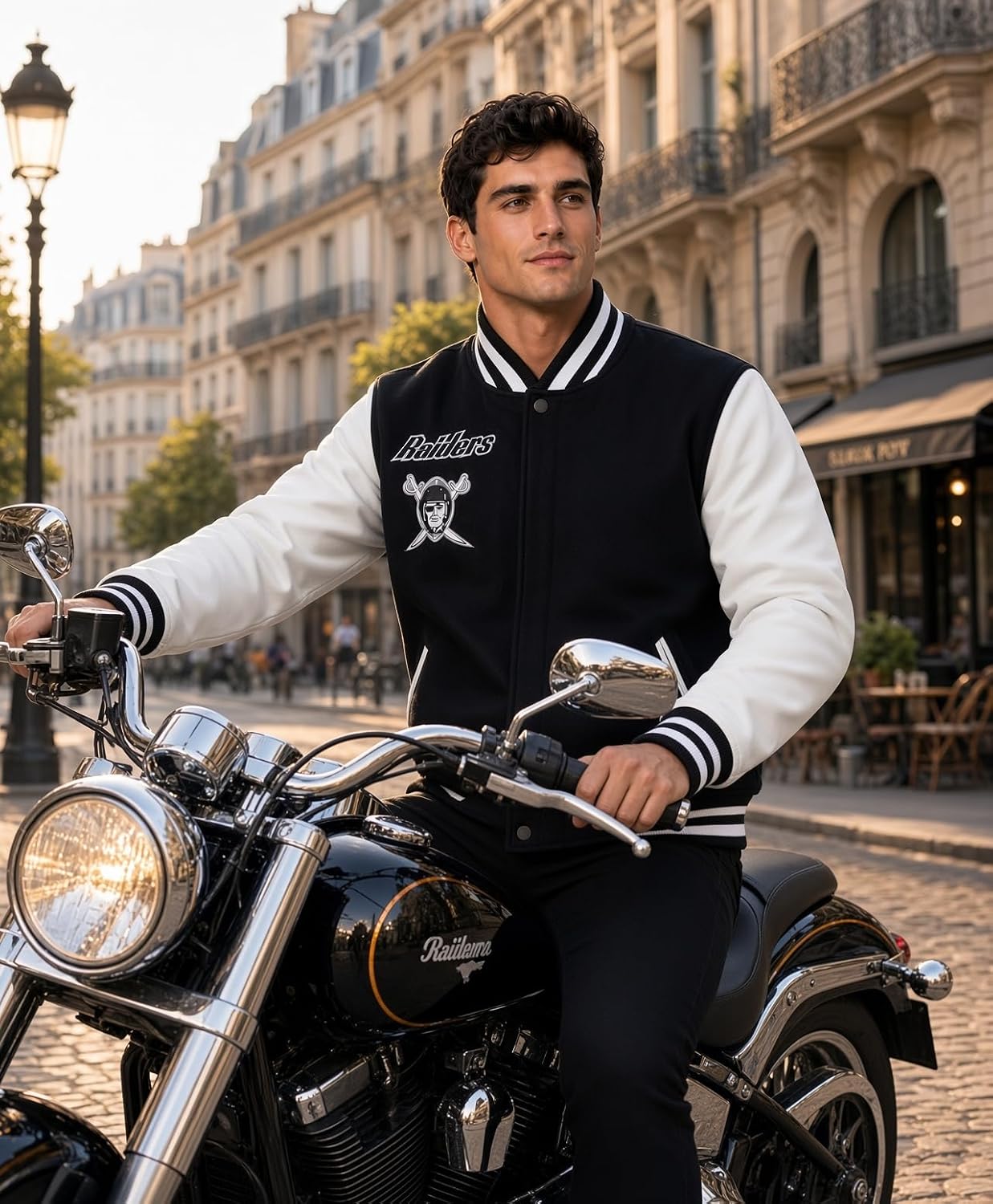 Raiders Black and White Varsity Jacket - Men Retro Sports Bomber Jacket