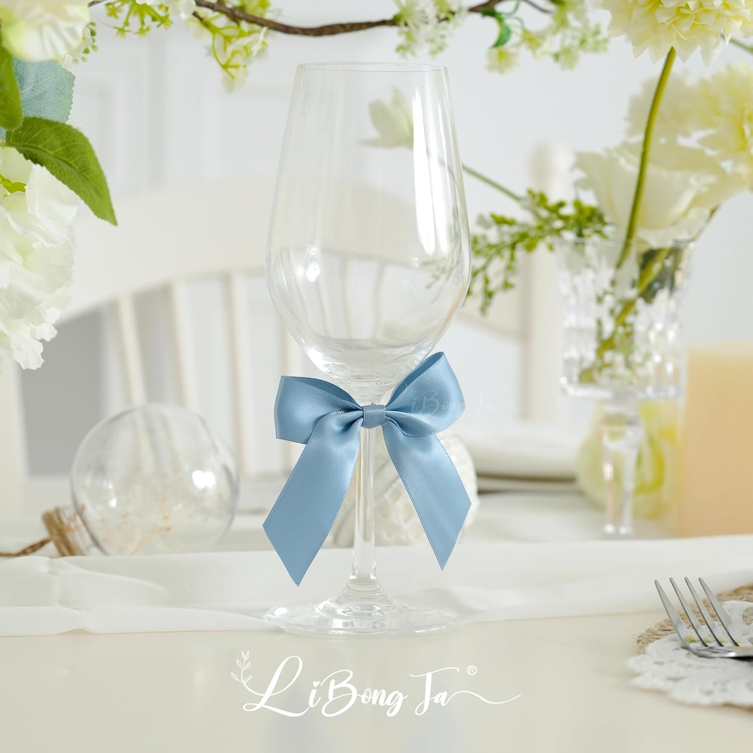 3.5" Dusty Blue Bow Satin Pre-Tied Bows for Gift Wrapping, Small Bows for Crafts, Premade Bows, Candy Apple Bows, Twist Tie Bows for Cake Decorating, Party Favor, Wedding Decoration-36 Counts - Image 7