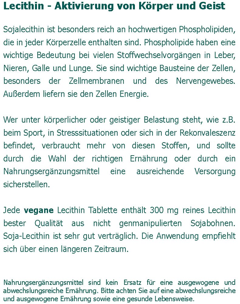 Lecithin 300 mg vegane Tabletten 360 Stk.