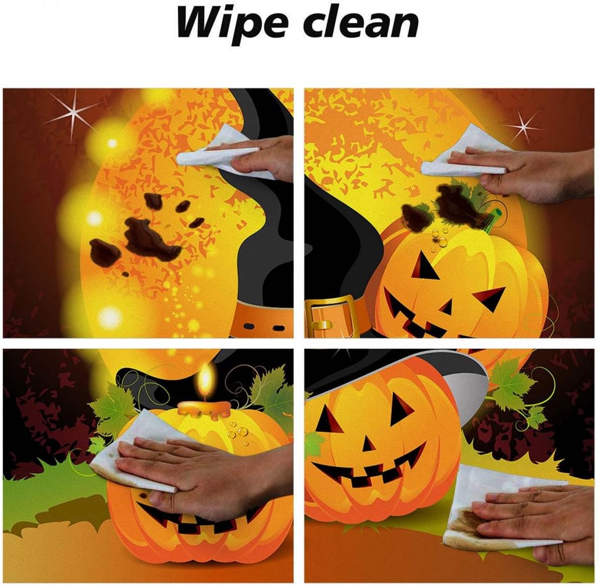 Halloween Pumpkin with Witches Hat Rectangular Fitted Table Cover Elastic Tablecloth for 96"x 30"/8ft Table for Dining Wedding Party Picnic Style76