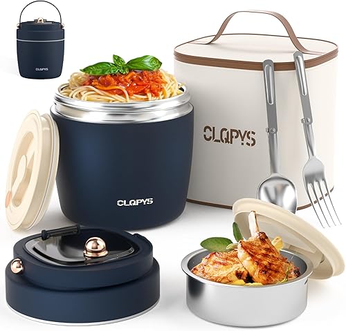Tarro de alimentos aislado al vacío de acero inoxidable de 40 onzas para adultos, recipiente de almuerzo de boca ancha con cuchara, tenedor y bolsa