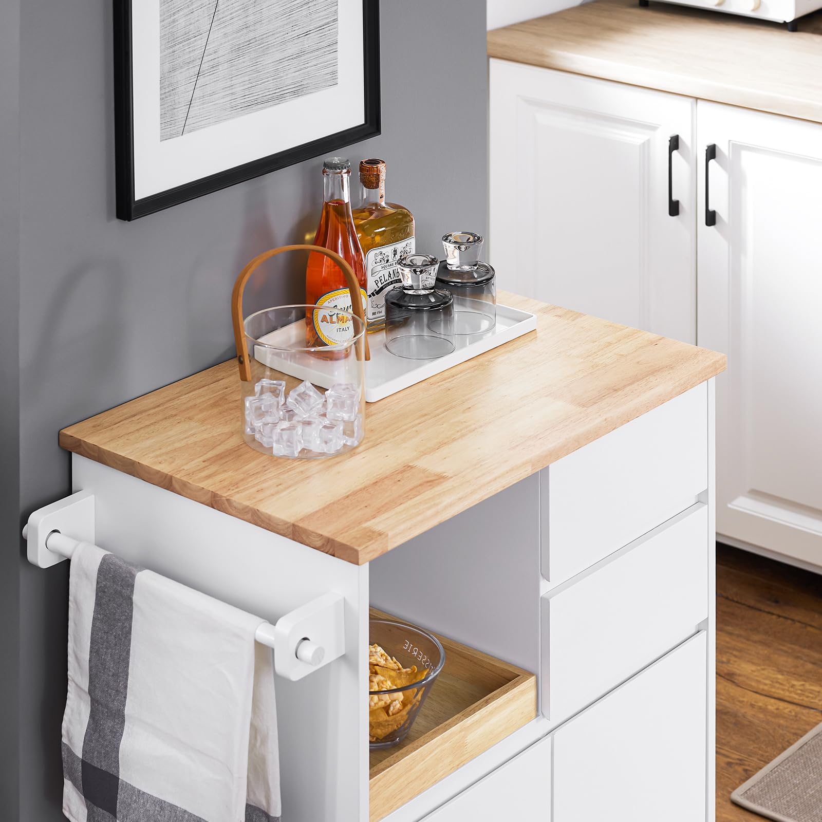 SoBuy Isola Cucina con Ruote Salvaspazio – Carrello Cucina con Cassetti e Scaffale per Microonde, Mobiletto Cucina Compatto, Penisola Cucina Bianca 72x40x84cm FKW123-WN