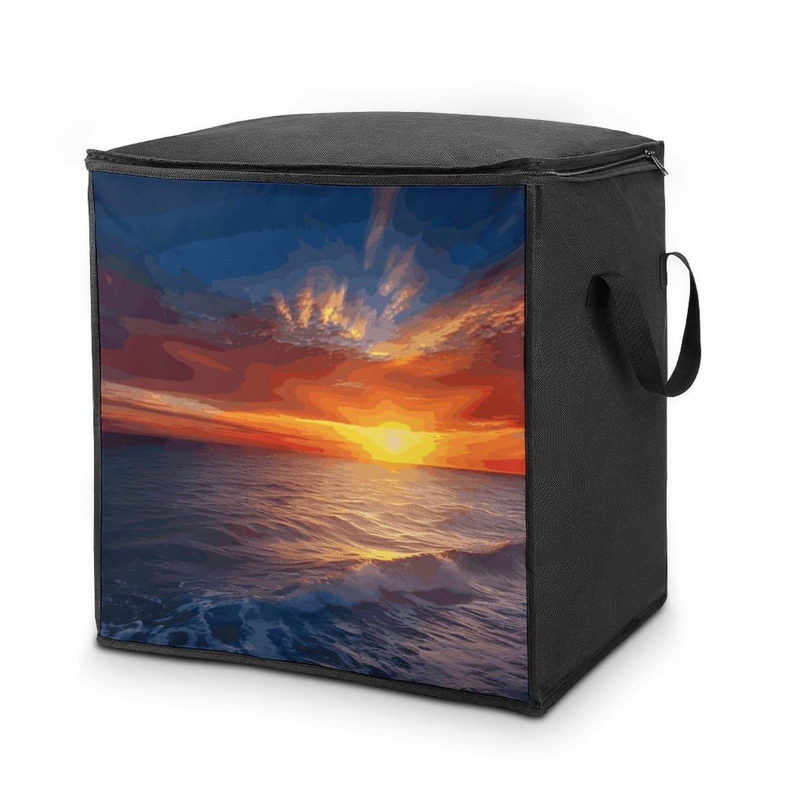 Sea And Sunset Storage Bag with Zippers And Handle Extra Large Bedding Comforter Storage Bag Foldable Blanket Storage Bags Fabric Moving Bags for Closet Organizer (70L)