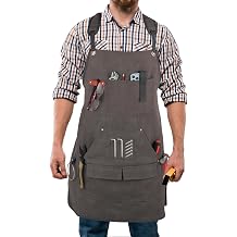 Mens Canvas Tool Apron, Heavy Duty Multi-Pocket Work Apron for Woodworking Gardening Bartender Adjustable Straps