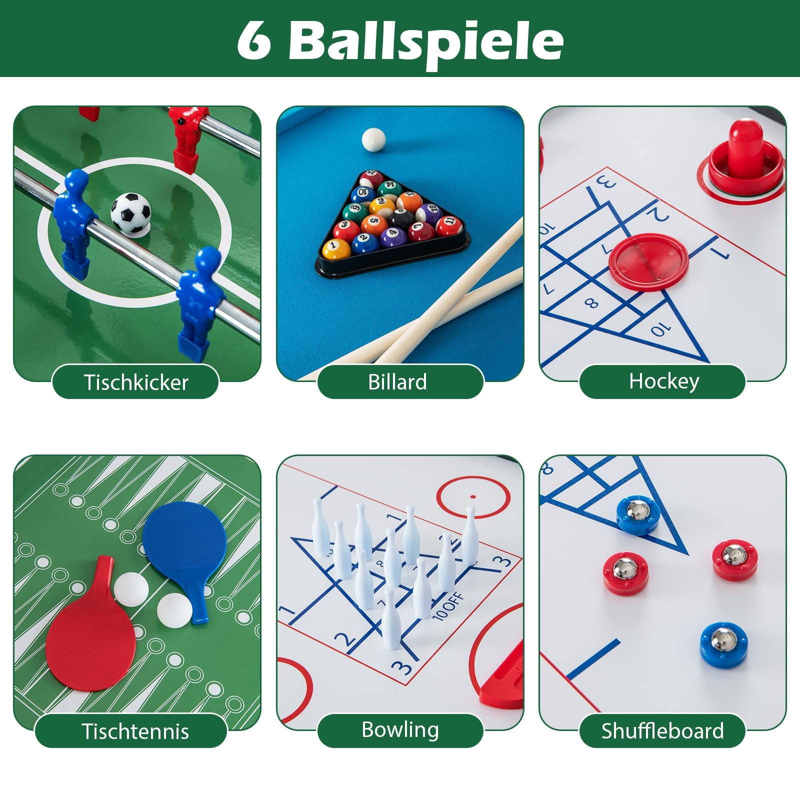 COSTWAY 12 in 1 Spieltisch, Multifunktionstisch mit Tischfußball, Airhockey, Billard, Tischtennis, Schach, Bowling, Shuffleboard, Kombi-Tisch Tischkicker für Zuhause, Büro, Bar