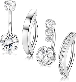INOCEAN 4 PCS Belly Piercing Jewellery Navel Ring, Comfortable Fit, Fashionable Body Jewelry Collection for Daily Wear, St...