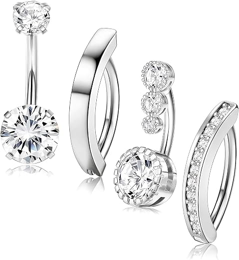 INOCEAN 4 PCS Belly Piercing Jewellery Navel Ring, Comfortable Fit, Fashionable Body Jewelry Collection for Daily Wear, St...