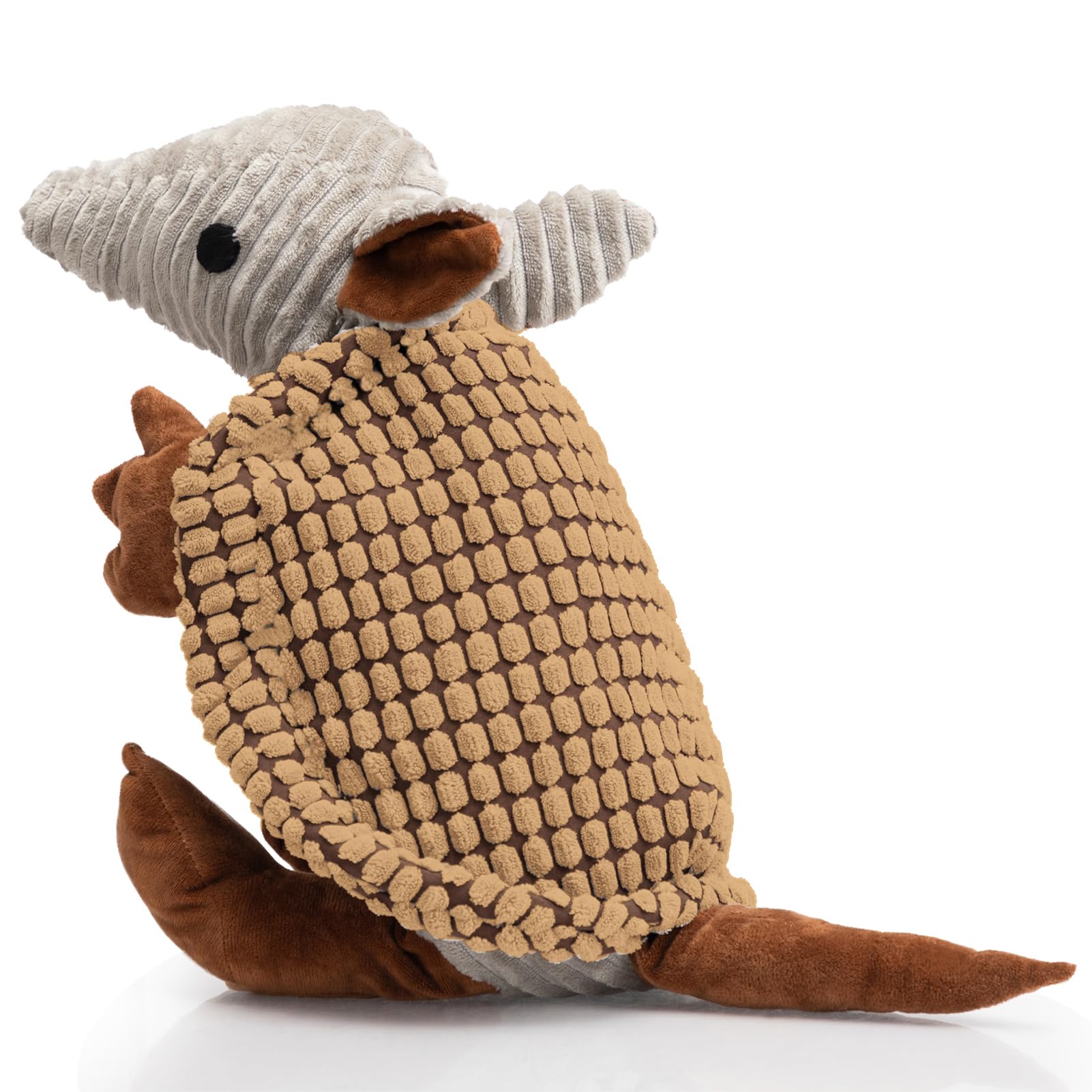 Hollypet Plush Dog Squeaky Toy Stuffed Armadillo Animal Pet Puppy Chew Toys with Clean Teeth for Small Medium Large All Breed Sizes Dogs, Light Brown, 10 in