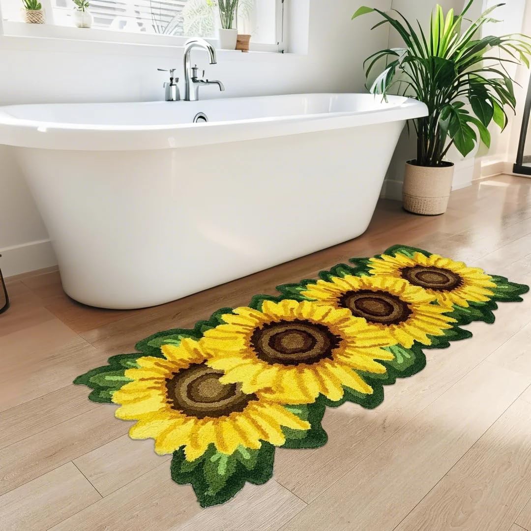 Tapis moelleux lavable tournesol 65x160 cm pour couloir et cuisine