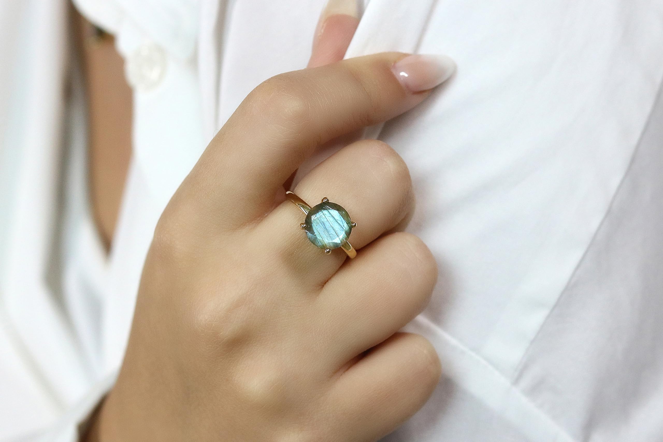 Anelli con Pietre Gemme - Anello in Argento Sterling 925 con Labradorite - Anello da Donna Fatto a Mano per Compleanni, Matrimoni, Anniversari - con Scatola per Gioielli