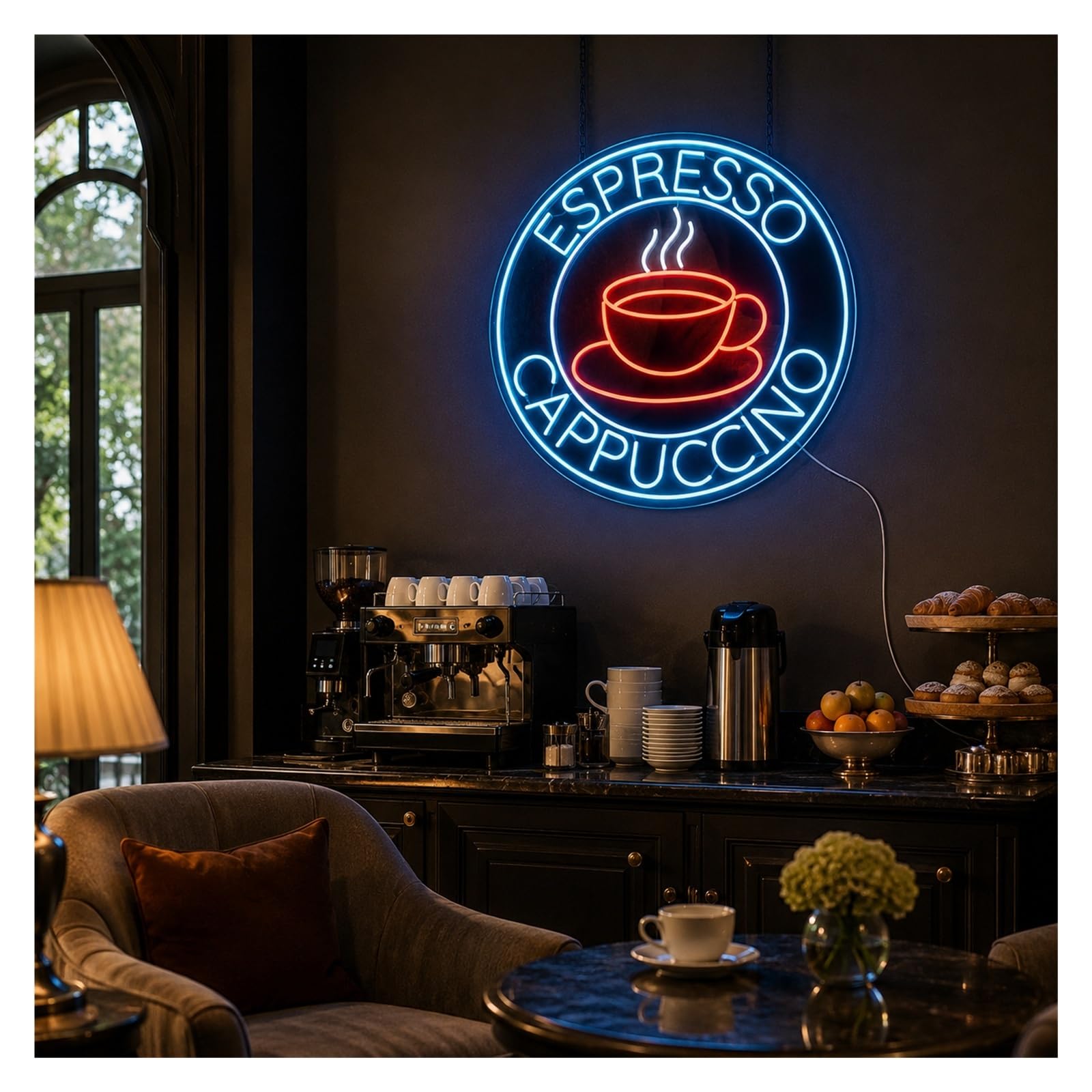 Insegna al Neon Insegna Al Neon Del Caffè Espresso Cappuccino | Vetrina Del Negozio Cup Cafe 53cm