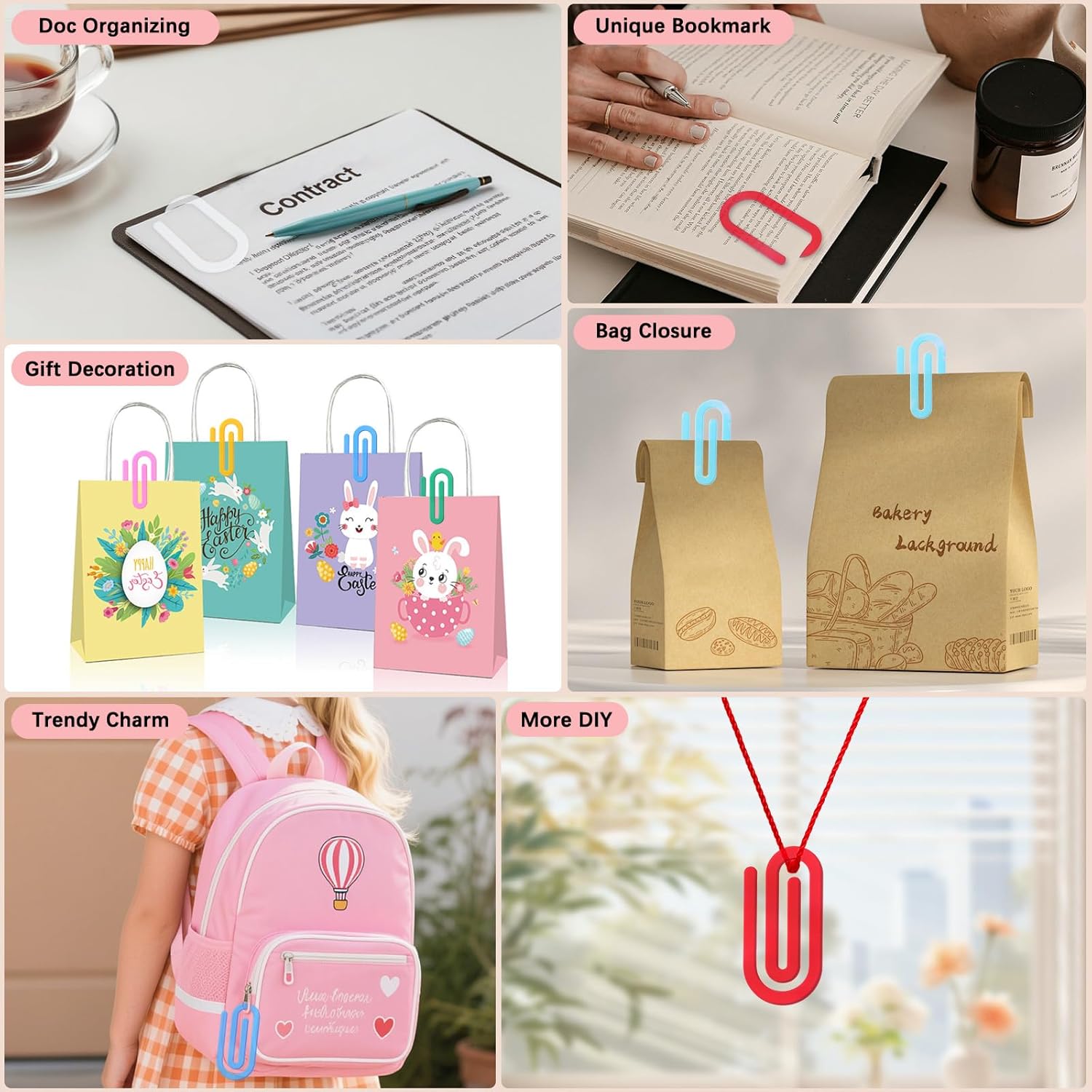 24 Pcs Jumbo Acrylic Paper Clips, 4"x2" Large Plastic Paper Clips, Translucent, Classroom & Office Supplies, Back to School Gifts for Teachers & Students, Desk Org & DIY Charms & Accents & Bookmarks