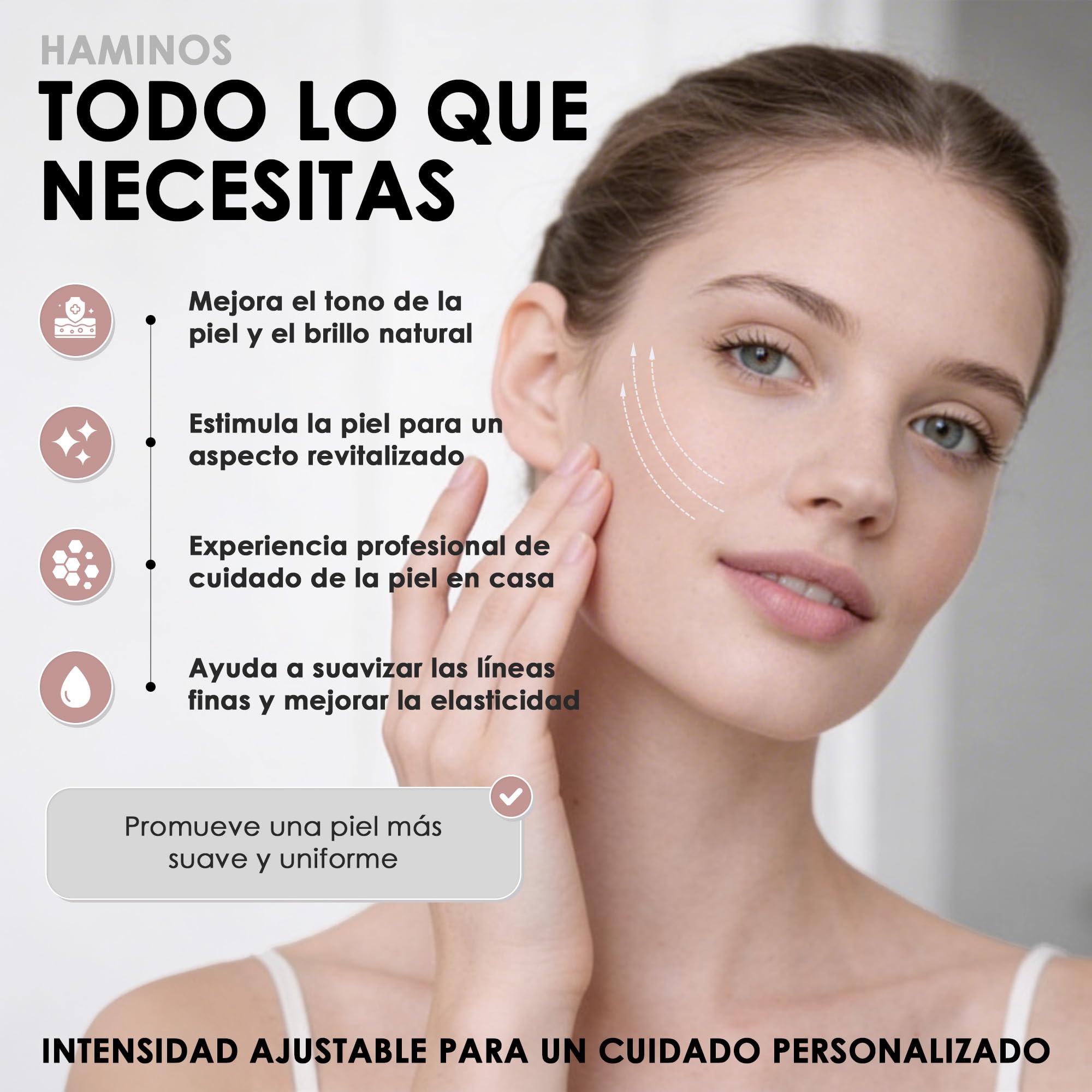 HAMINOS Masajeador Facial con Microcorrientes y Rodillo 3D, 3 Niveles de Intensidad, Masajeador Facial Eléctrico para Lifting, Rostro, Cuello, Brazos y Piernas, OBLIGATORIO USAR CON SERUM