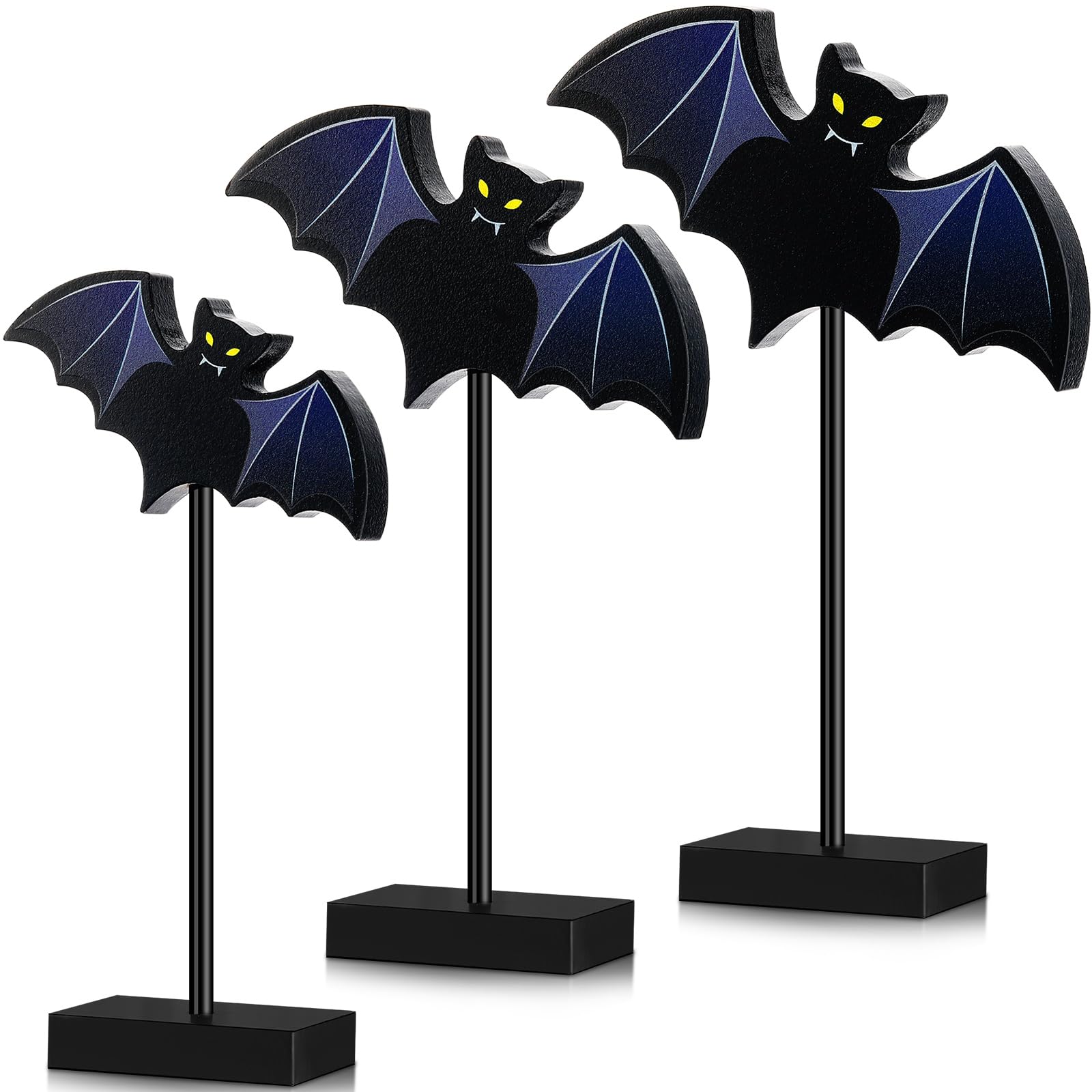 3 Pieces Halloween Wood Table Decor Fall Tall Standing Wooden Table Centerpiece Bat Wooden Table Topper Sign for Halloween Party Favor Home Room Decor (Stylish Bat)