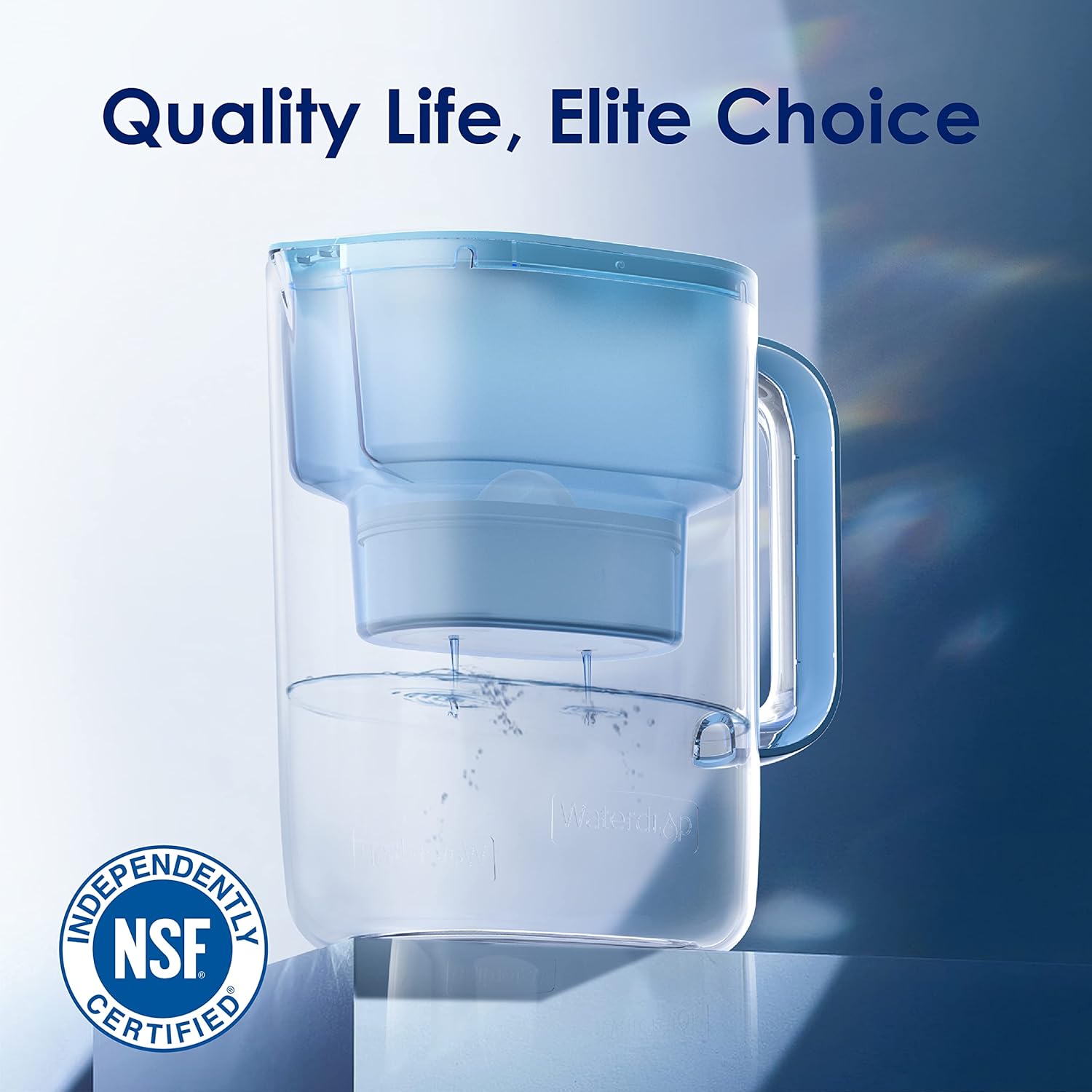 Waterdrop 200-Gallon Long-Life Lucid 10-Cup Water Filter Pitcher, NSF Certified, 5X Times Lifetime, Reduces Fluoride, Chlorine and More, BPA Free, Blue