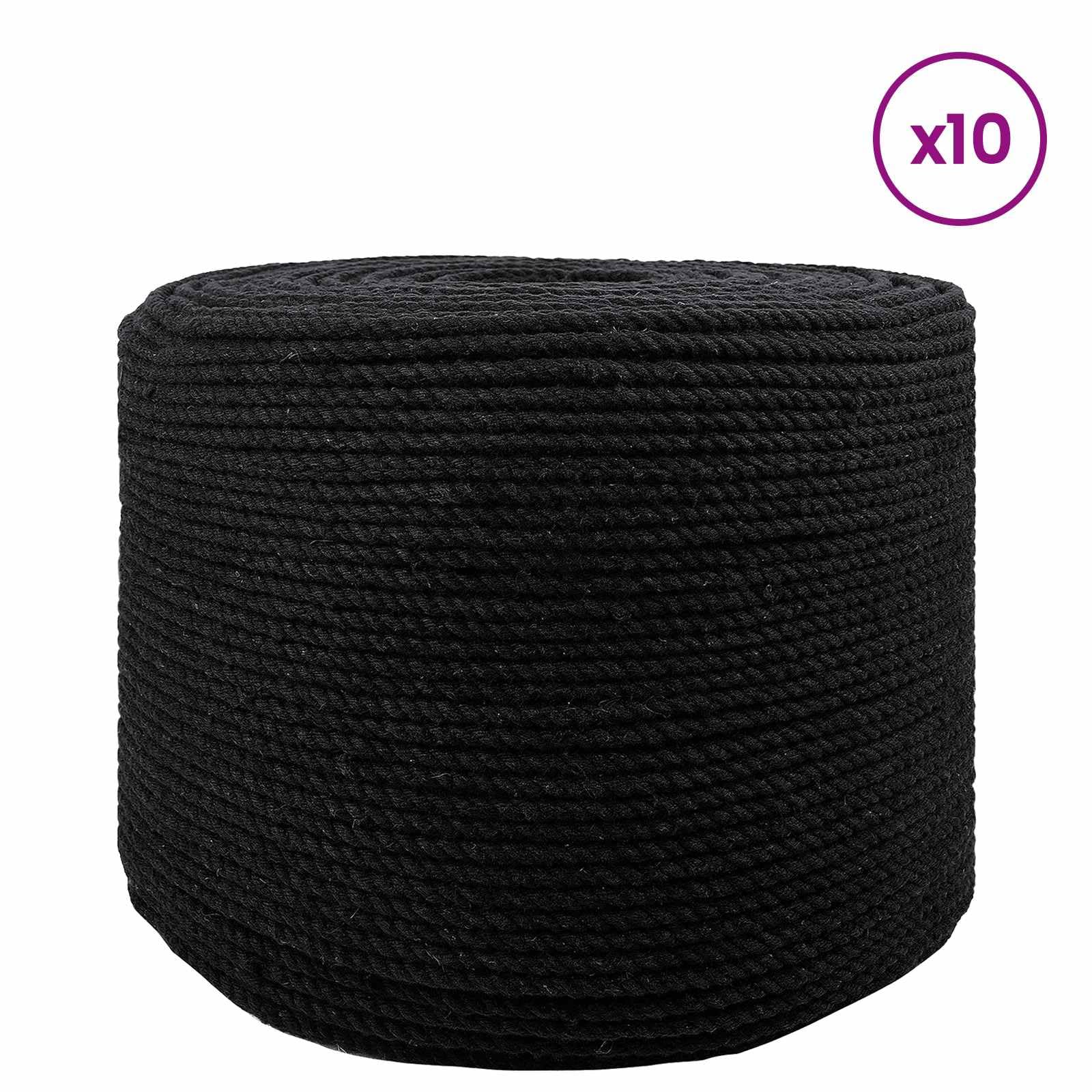 Juego de 10 cuerdas de algodón negro de 3 capas para manualidades, decoración de macramé, nudos para colgar en interiores y exteriores