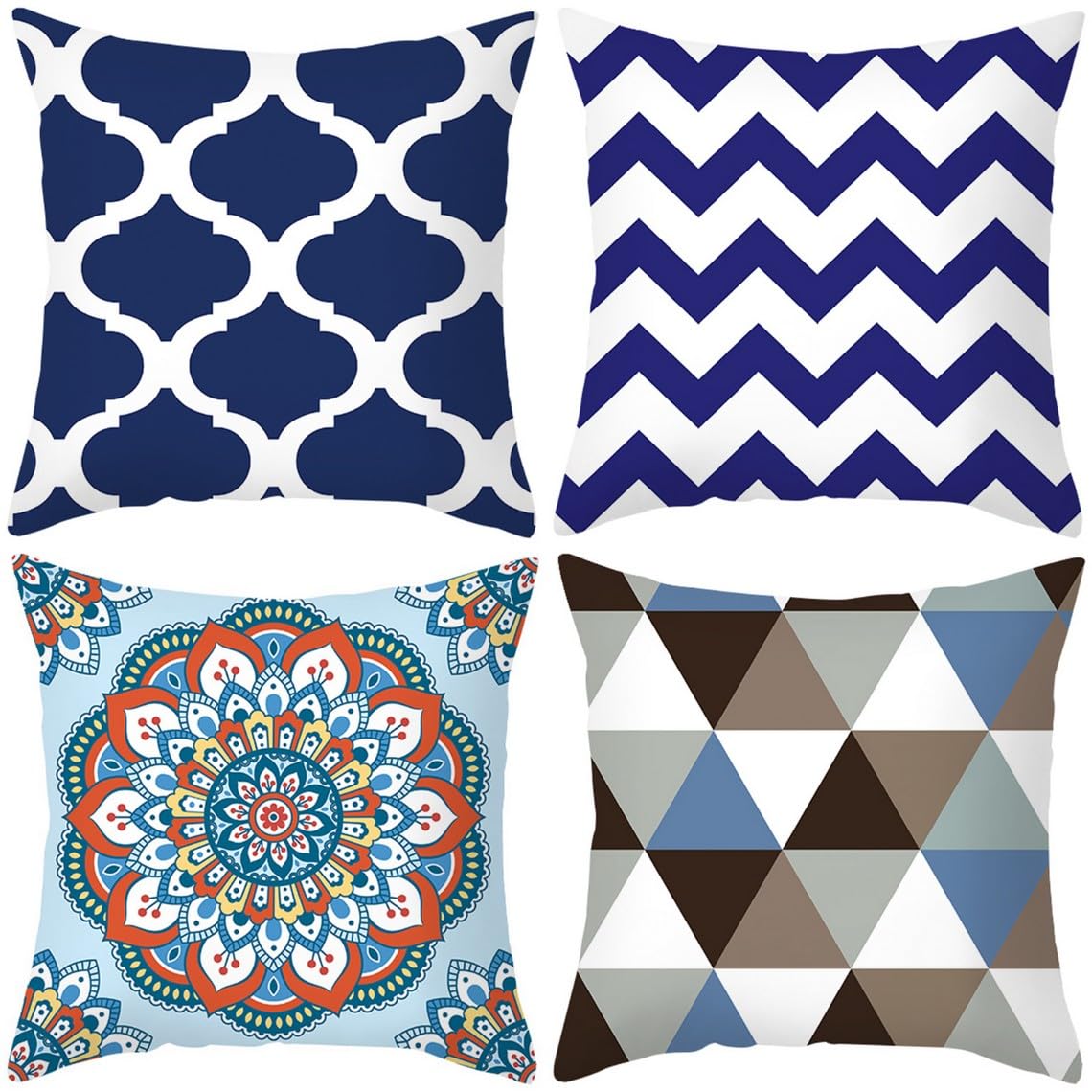 Chenlane Silk Pillow Cover For Outdoor Patio Furniture Cushion Covers Thick Geometric Art, Long Couch Rv Exquisite Prints 40x40 cm, 4Pcs