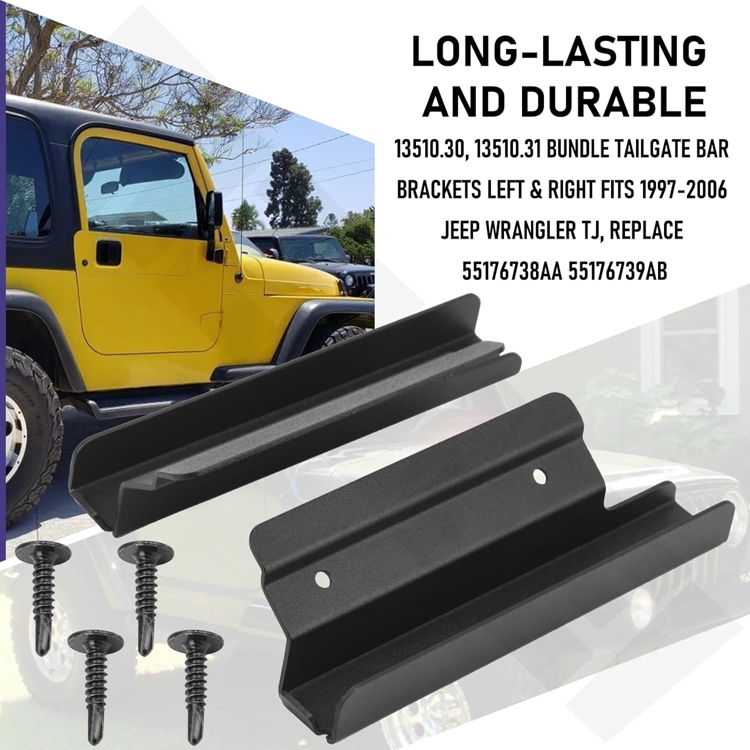 55176738AA 55176739AB Bundle Left & Right Tailgate Bar Brackets Fits 1997-2006 Jeep Wrangler TJ, Replace 13510.30 and 13510.31