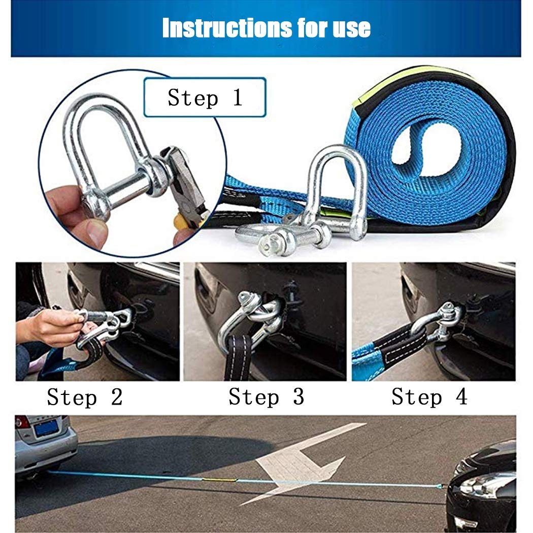 Auto Abschleppseil, Nylon Abschleppseil,Schleppseil bis 8 Tonne,für Autos/Automotive 4X4 / Landwirtschaftliche Fahrzeuge/Schiff,mit Stärken D-Ring-Haken und Gratis Tragetasche (Size : 3m/8t)