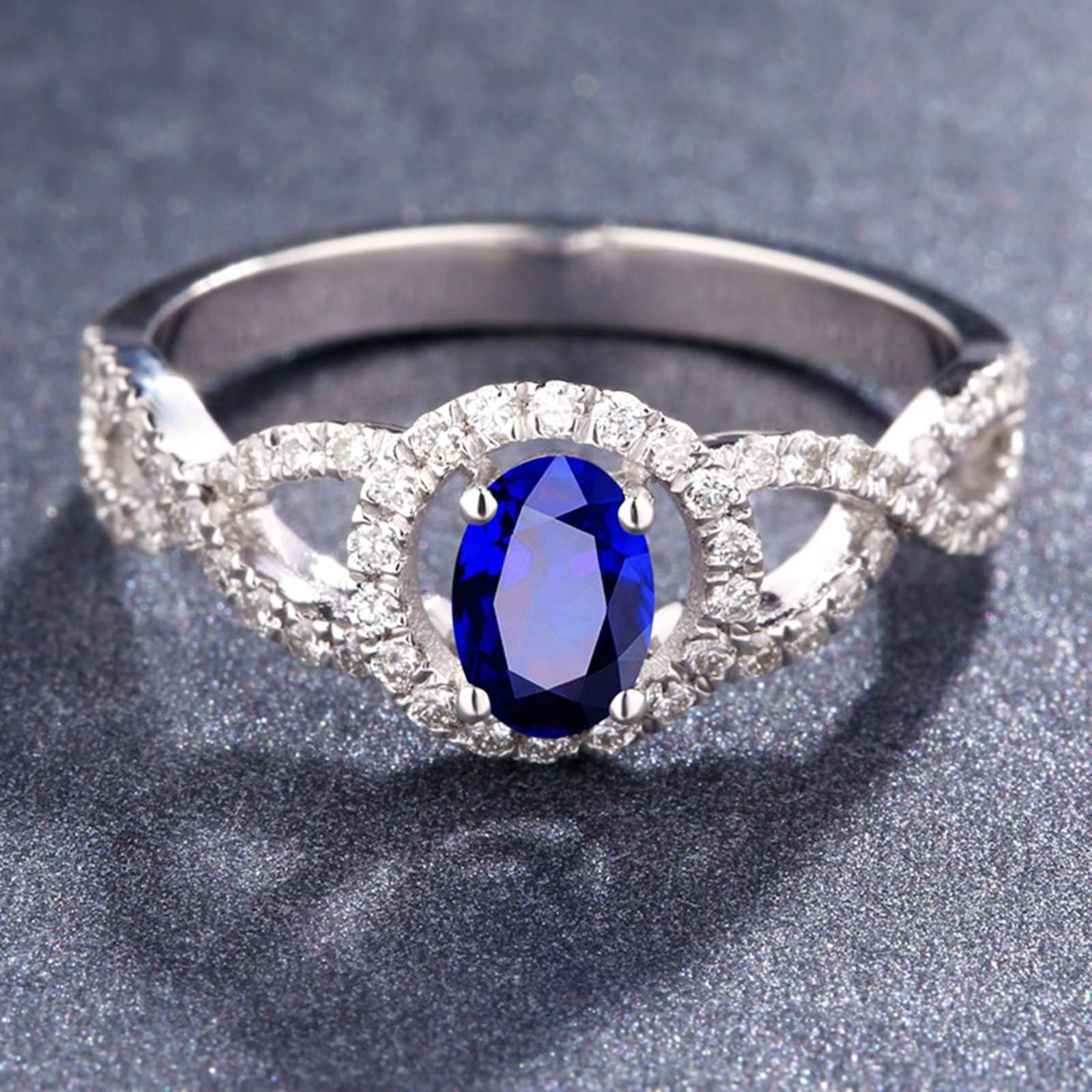Anello in Oro con Saphir, Oro Bianco 750 Ovale Forma 0.41ct-1ct Zaffiro e Diamante Fedi Nuziali Donna Misura 6,75-27