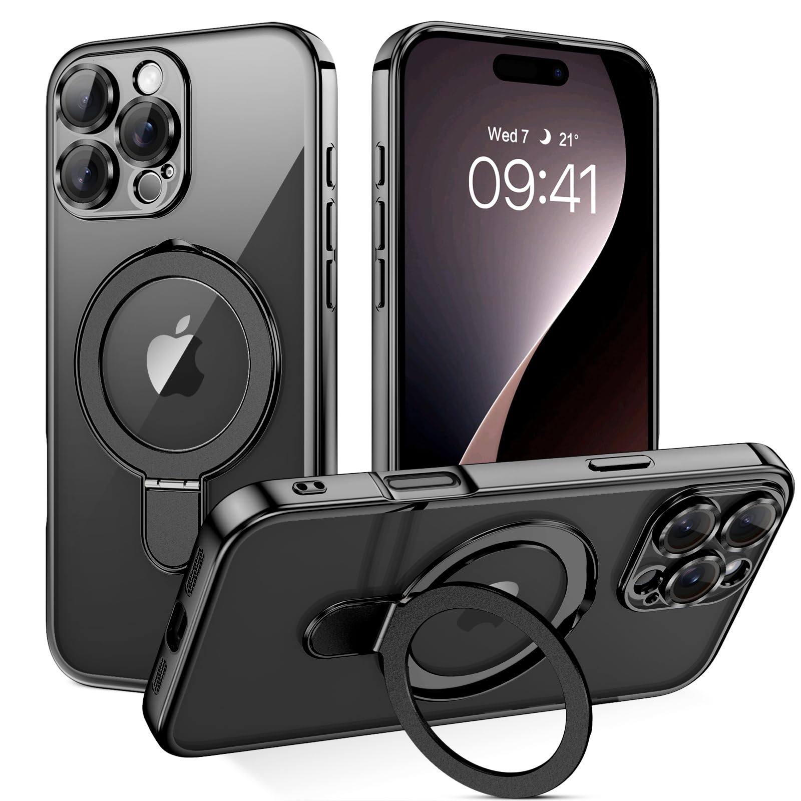 Coque iPhone 15 Pro antichoc silicone aimantée MagSafe avec anneau