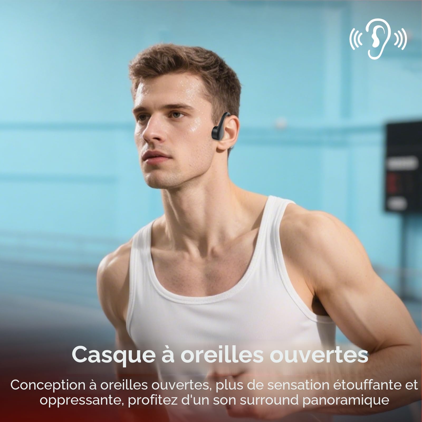 IFECCO Casque Conduction Osseuse Natation,IP68 Étanche Ecouteur Natation