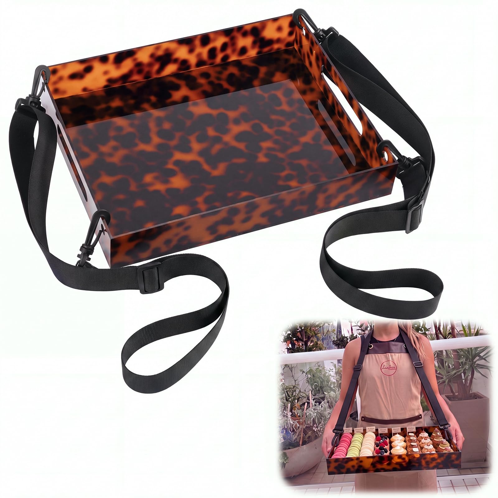 Photo 1 of Novabright Tortoiseshell Acrylic Snack Tray with Adjustable Strap