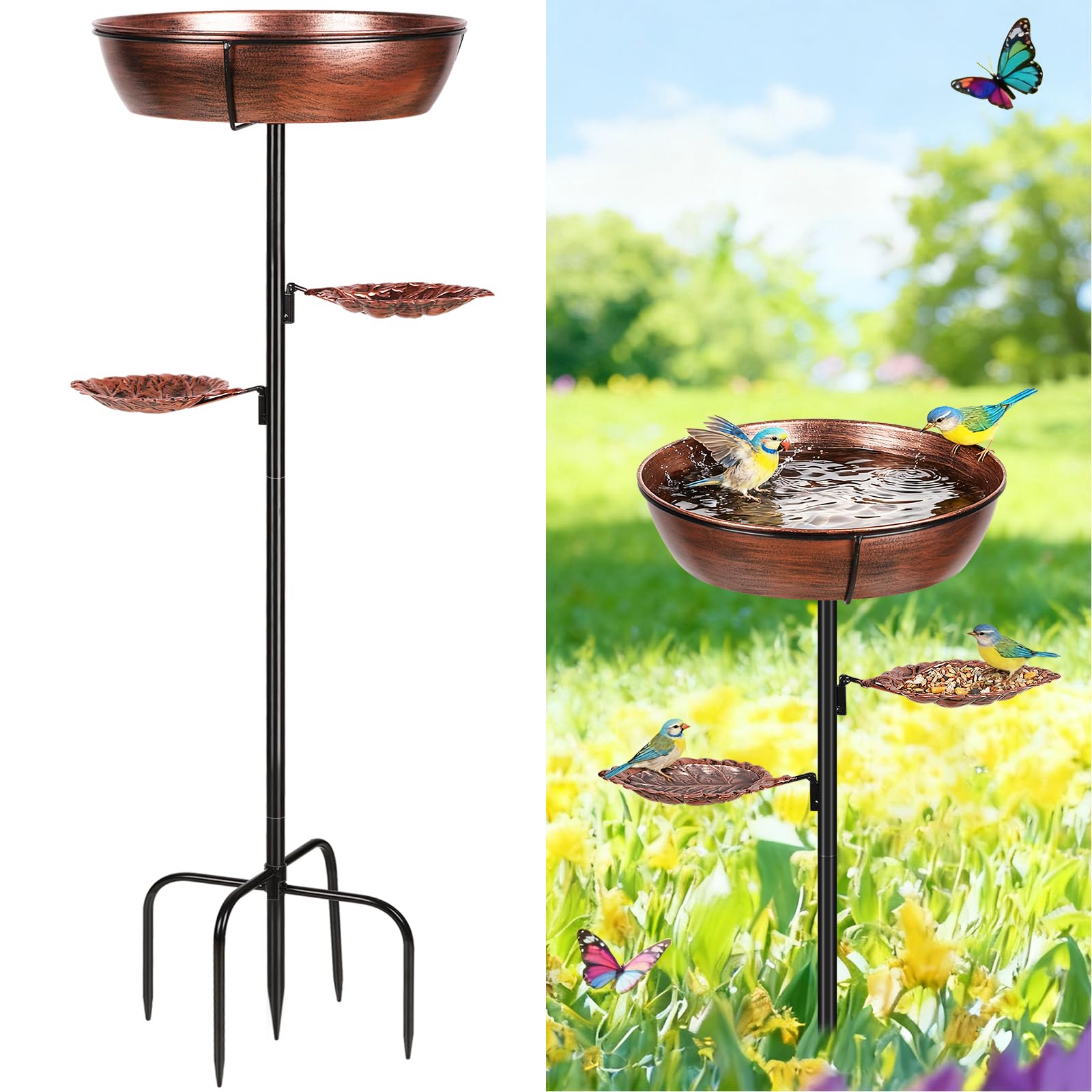 Vasca per uccelli in metallo per esterni, vasca per uccelli da giardino con ciotola rimovibile Base resistente, mangiatoia per uccelli vintage invernale antiruggine per decorazione giardino