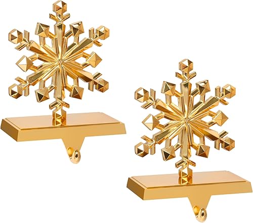 Miniatura 10 de Hxezoc Juego de 2 soportes para calcetines de pino y copo de nieve de Navidad, soportes de metal 3D marrones para repisa de chimenea, decoraciones