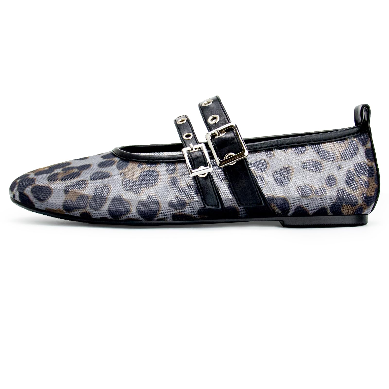 Gothictor Women's Mesh Ballet Flats Round Toe Leopard Mary Jane Shoes Women