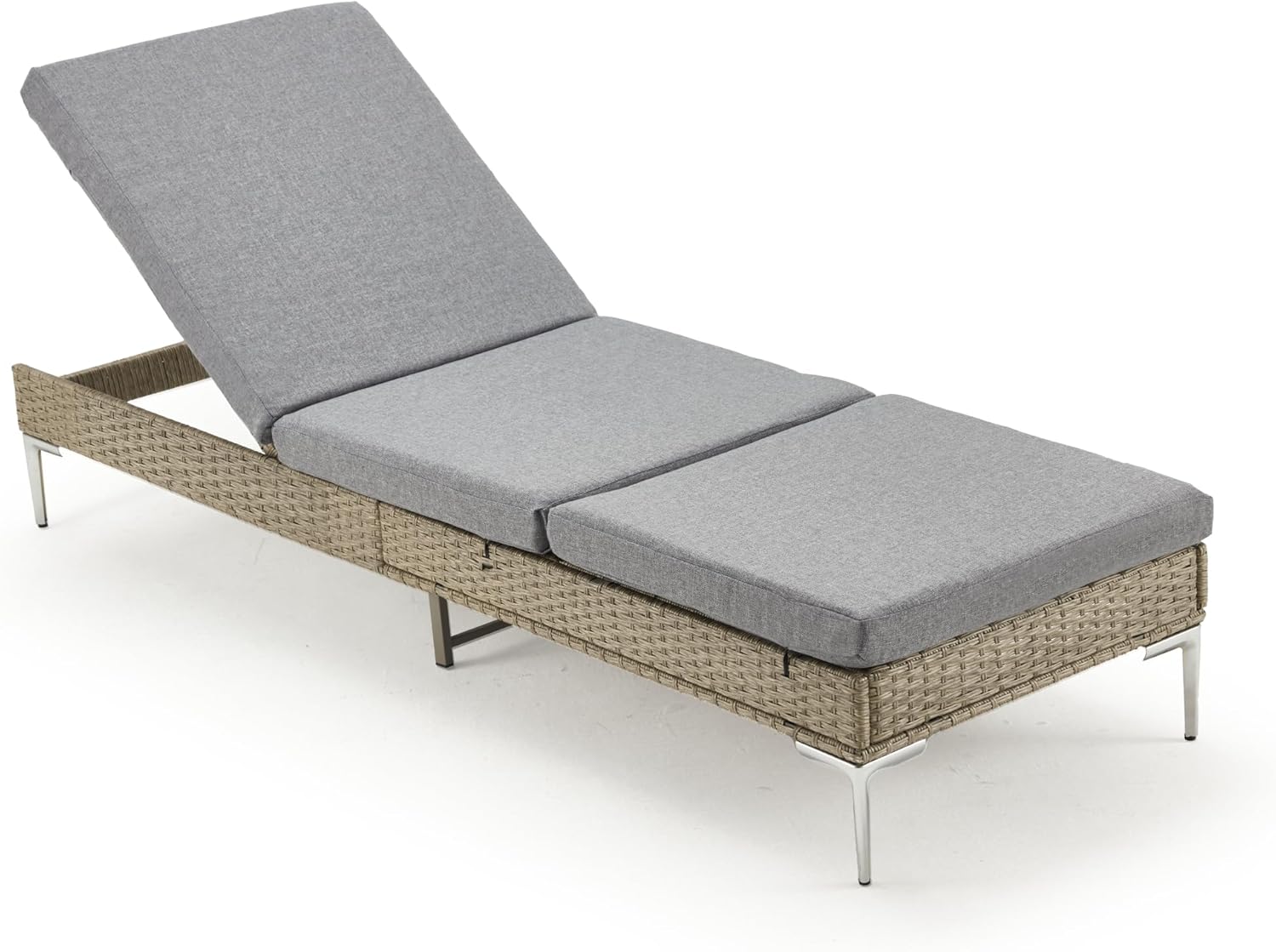 Outdoor Wicker Lounge Chair, Pool Chaise Lounge with Infinite Recline Backrest, Patio Furniture Sunbathing Chair with Removable Cushion,Gray