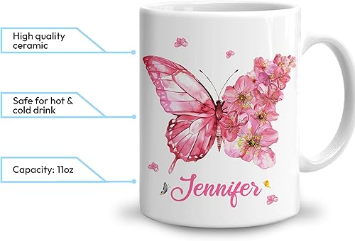 Vista 35 de Hyturtle Taza de café personalizada de mariposa para niñas y mujeres, regalos de cumpleaños y Navidad para amantes de las mariposas, regalo