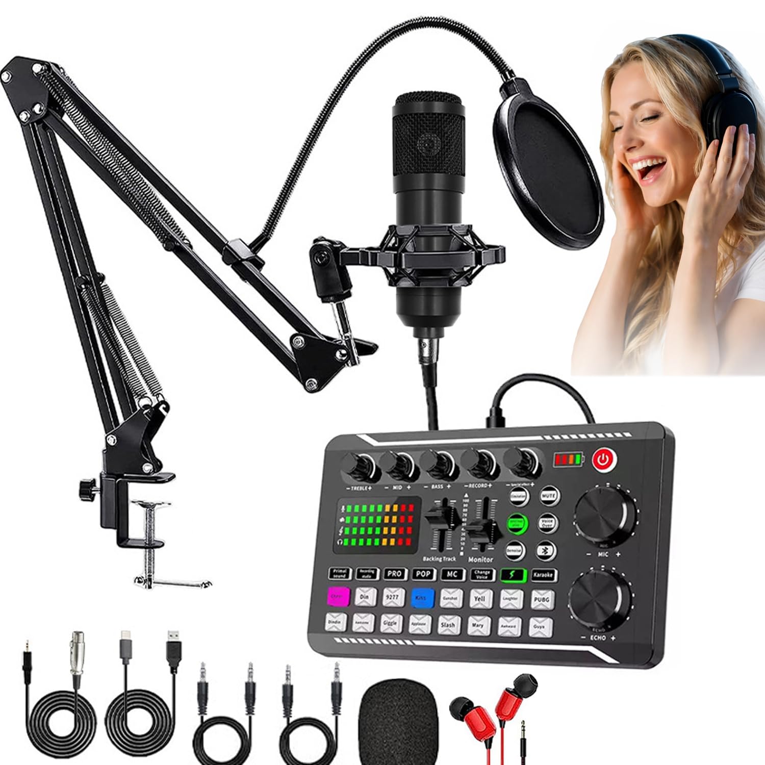 Zestaw Sprzętu Do Podcastów Z Mikrofonem Bm-800 I Zmieniaczem Głosu, Regulowanym Ramieniem Nożycowym Do Mikrofonu, Do Gier, śpiewania, Transmisji Na żywo, Youtube I Tiktok Black