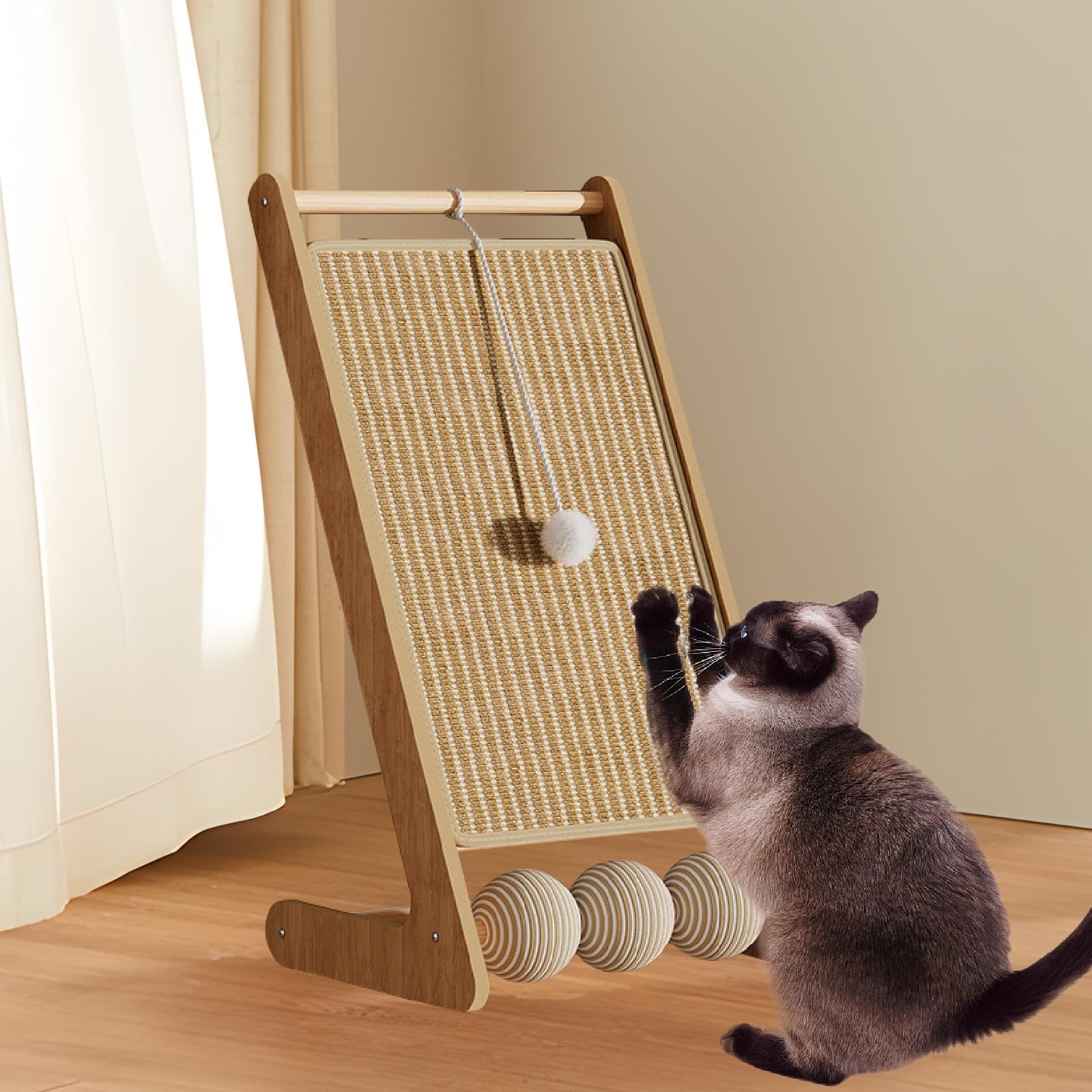 kowaku Griffoir Chat L Tapis Griffoir Chat Plateau Carton Mobilier Lounge Anti-Usure Jouet Interactif Fabriqué Bois Destiné Protection Mobilier Détente Intér, avec Ballon, Tampon de Jute