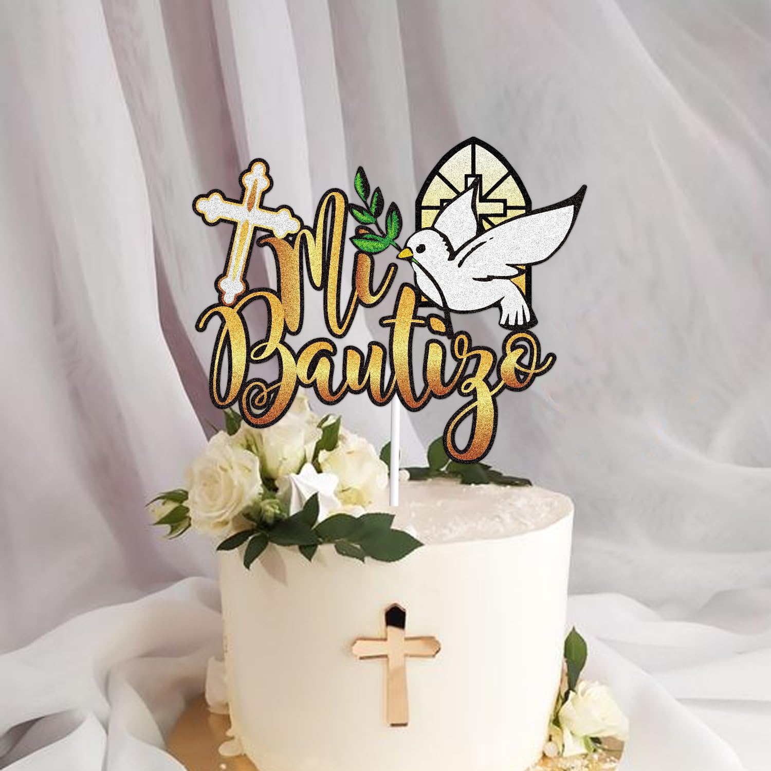Decoración Para Pastel De Primera Comunión Con Purpurina Dorada Para Dios Bendicionbautizoconfirmacionbaby Showerbaby Shower De Bebe 1er Cumpleanos