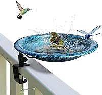 TIANCENTRALH Deck Mounted Bird Bath - 11.5 Inch Blue Black Outdoor Bird Feeder with Sturdy Clamp, Easy No-Tool Setup for Garden Patio