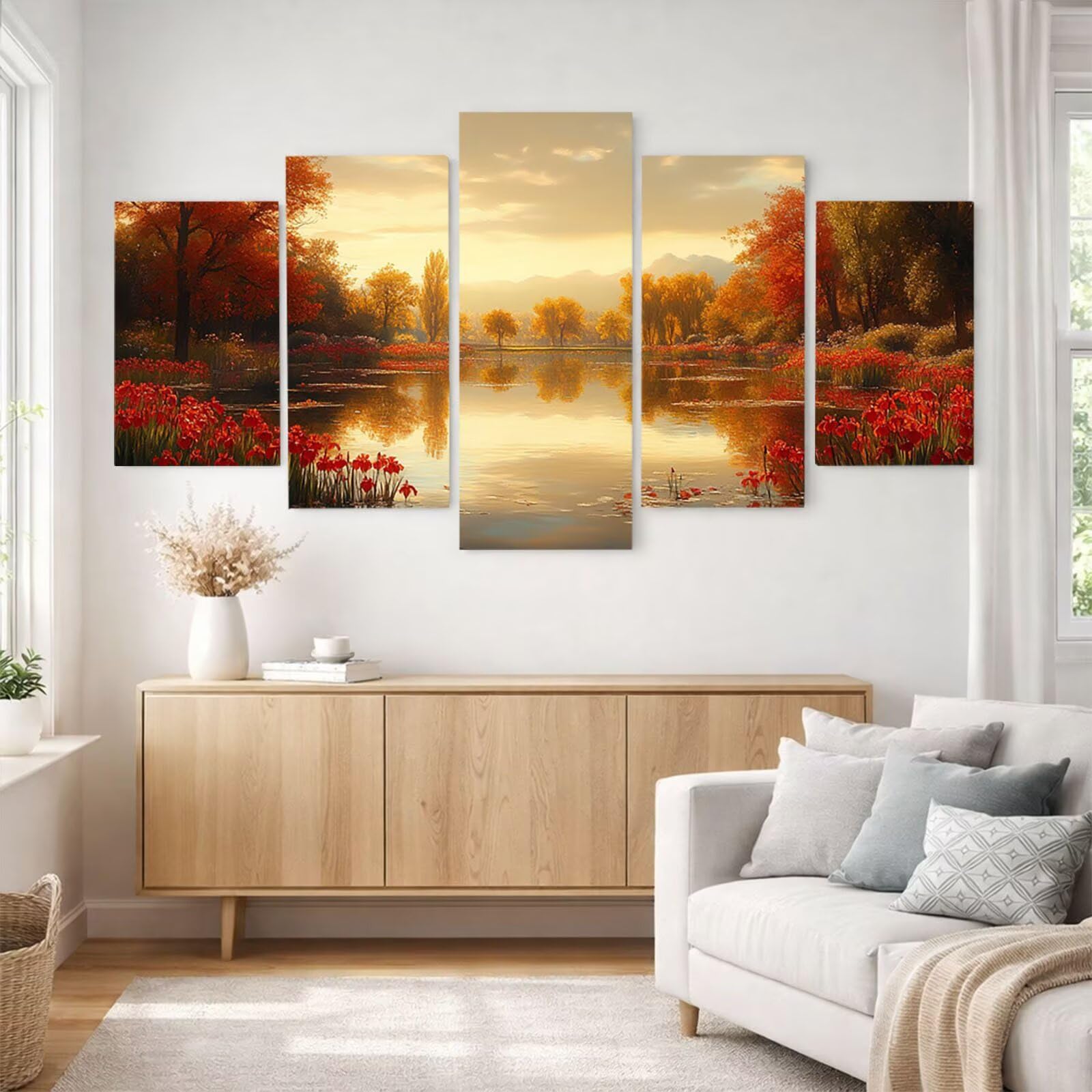 5 Pack Leuchtend Malen Nach Zahlen Erwachsene Baum Drei Größen YCBZ-1274 | DIY Set Erwachsene mit Pinselset Acrylfarben Set Fünf Leinwand zum Bemalen See für Deko Wohnzimmer Geschenke für Frauen