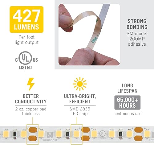 Miniatura 4 de Armacost Lighting 133210 Ribbon Flex Pro - Cinta de luz blanca de 12 voltios, 120 LEDsmetro, 8.2 pies, 2700K