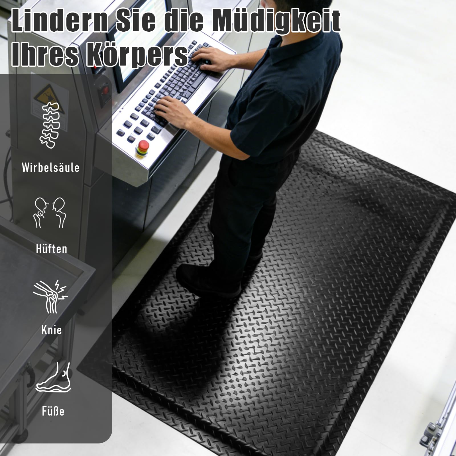 Anti Ermüdungsmatte für Steharbeitsplätze, Ergonomische Arbeitsplatzmatte Anti Fatigue Stehmatte, 90 x 182 cm Antimüdigkeitsmatte, Steh-Schreibtisch Fußmatten für Werkstatt, Fließband