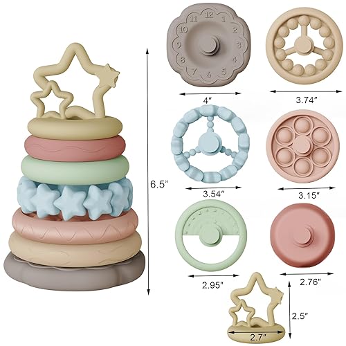 Miniatura 5 de Juguetes sensoriales para la dentición del bebé, anillos apilables para niños de 1, 2 y un año, juego de 7 piezas de mordedor para bebés, regalos de