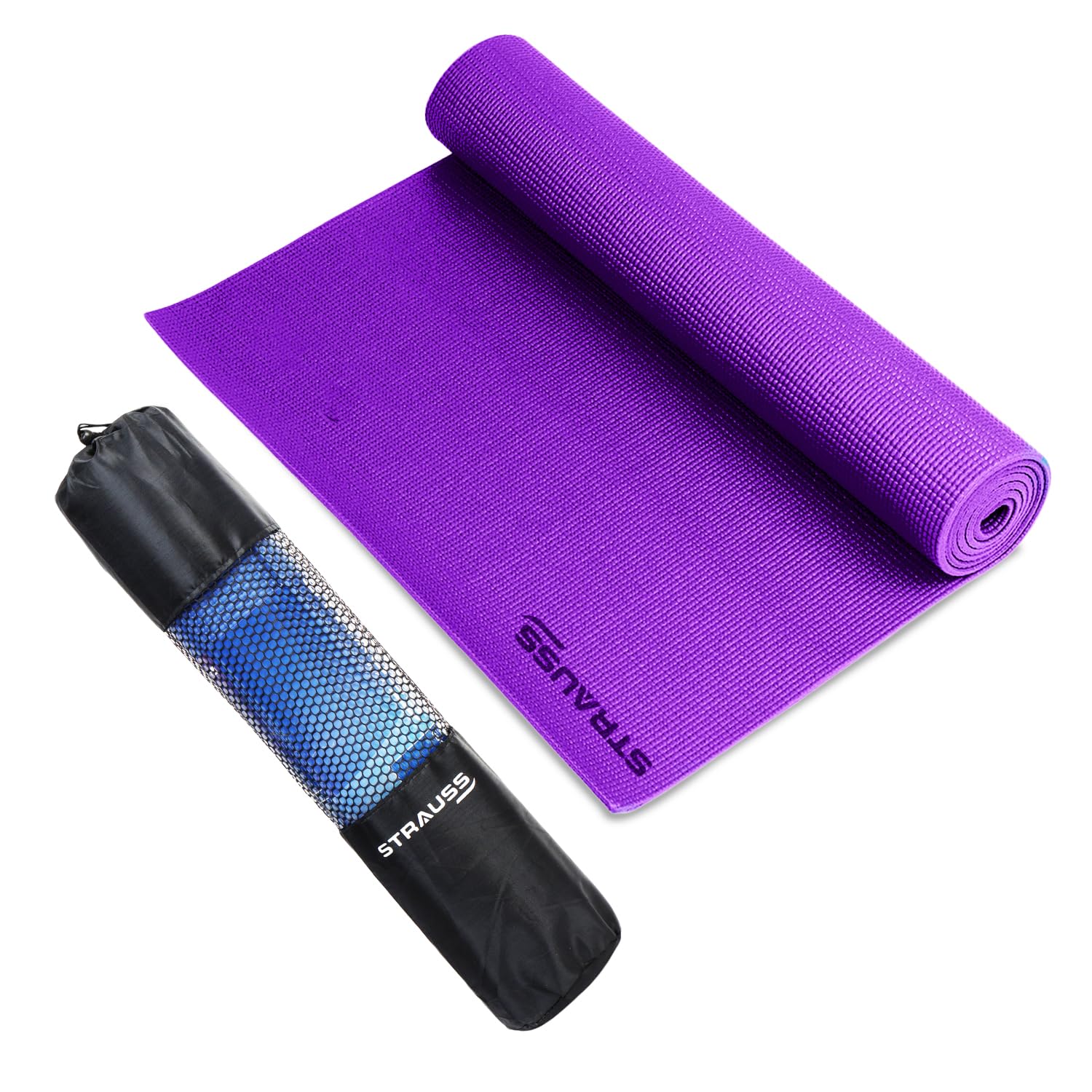STRAUSS Yoga Mat with Carry Bag | Anti-Slip Exercise Mat for Women & Men | Home Gym Workout, Yoga, Pilates | Eco-friendly | Non-Slip Surface | Lightweight & Durable | 8mm (Purple)