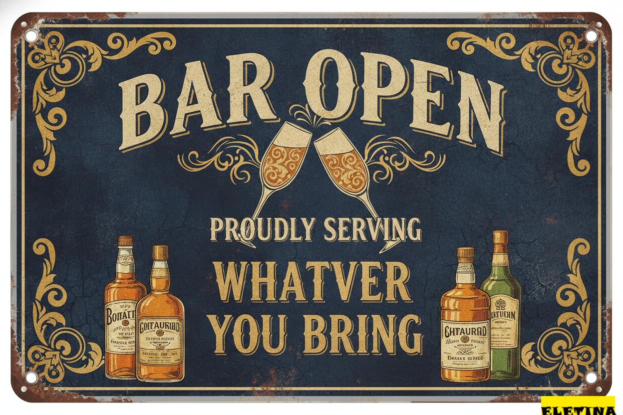 Personalized Sign for Man Cave Bar Vintage Metal Tin Bar Open Proudly Serving Whatever You Bring Home Pub Club Garage Indoor Outdoor Wall Art Decor Decoration 8x12inch Private Property Decorative