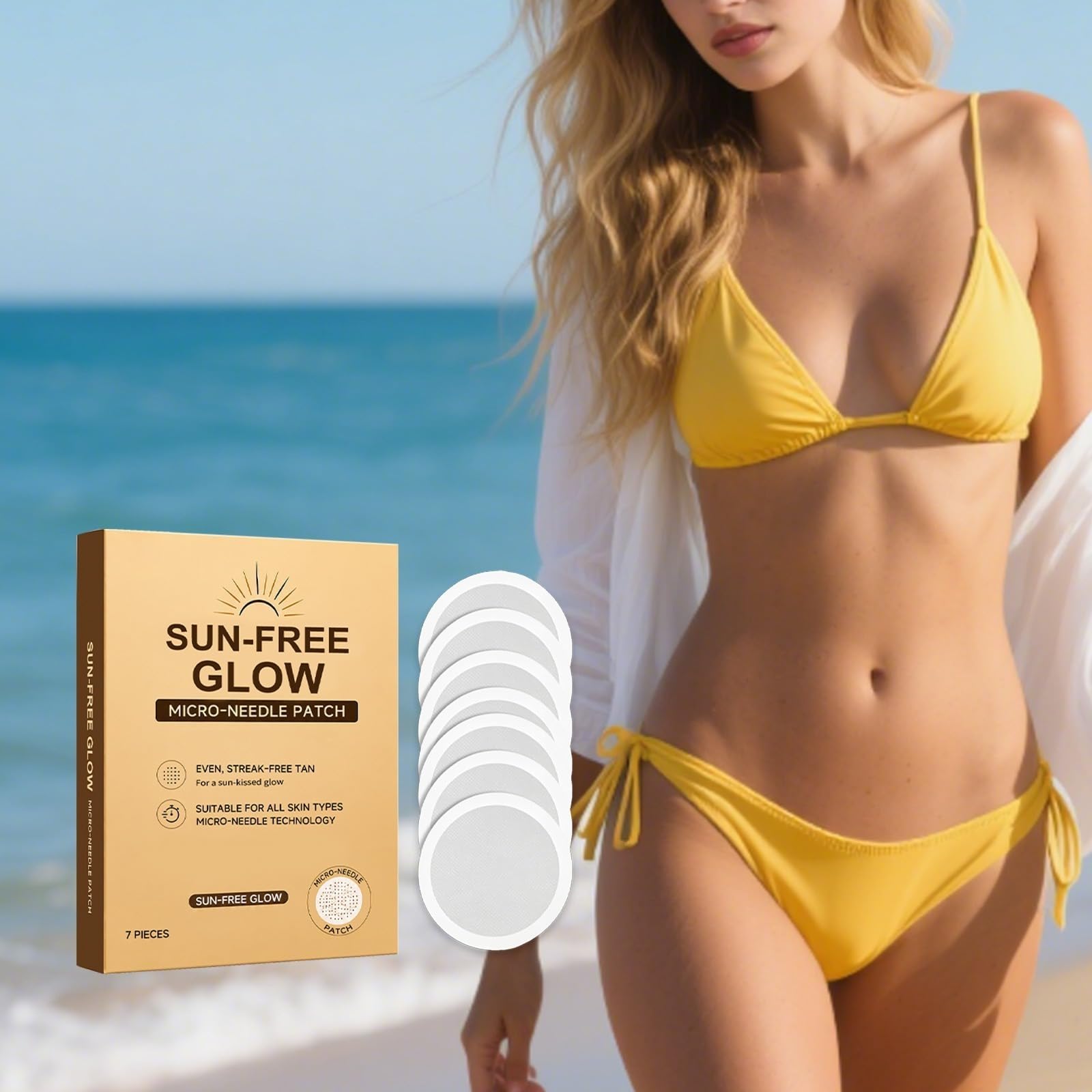 Patch autoabbronzante Micro-Needle SUN-FREE GLOW - Abbronzatura naturale uniforme senza tinta arancione, formula idratante unisex adatta a tutte le pelli