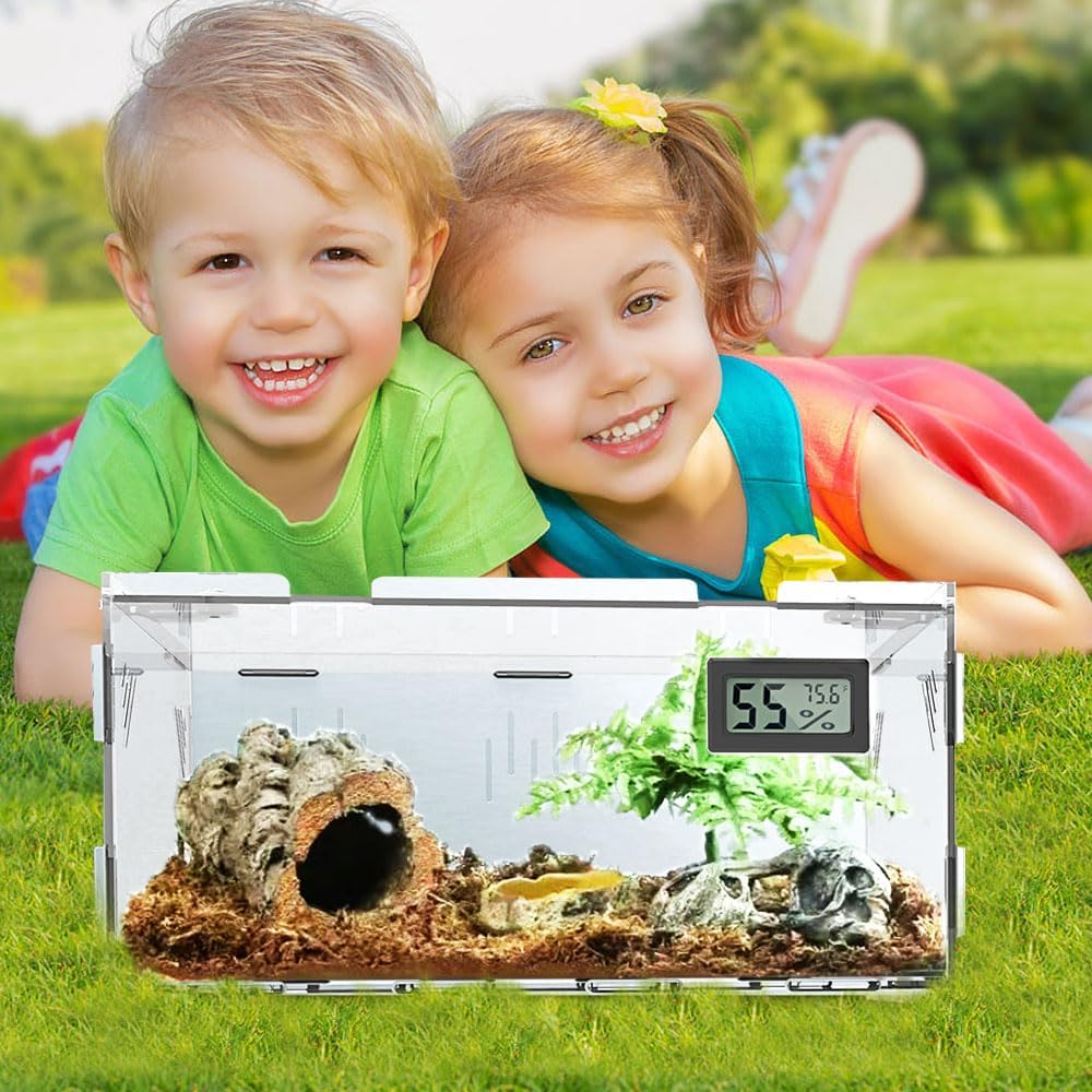Tanque de reptiles, terrarios de reptiles, caja de cría de reptiles acrílicos, tanque de jaula de terrario para pequeños insectos reptiles en casa y oficina (grande)