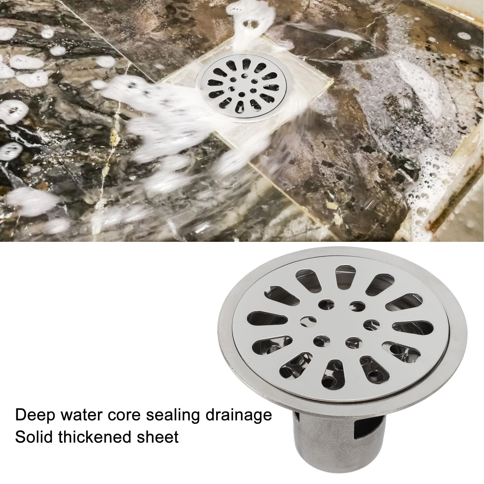 Runder Abfluss, Anti-Rückfluss-Gerät, Duschabfluss-Set, 8,9 cm, Edelstahl, geruchsdichter Bodenablauf, geeignet für Küchen, Badezimmer, Balkone