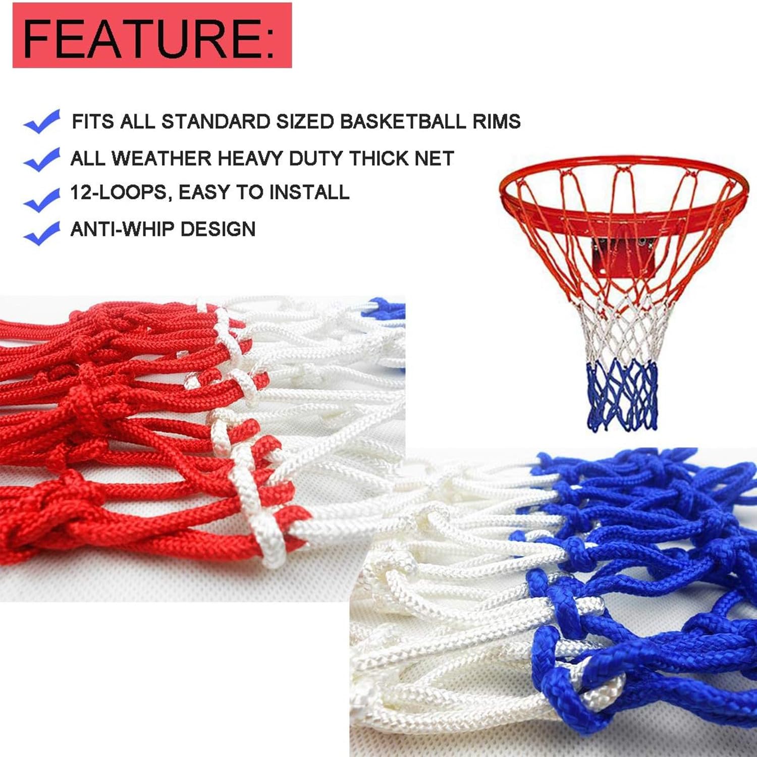 Rete Da Basket Yiplus - 12 Anelli, Nylon Resistente, Per Interno Ed